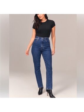 Abercrombie & Fitch High-Rise Straight Jeans - Blue SHORT